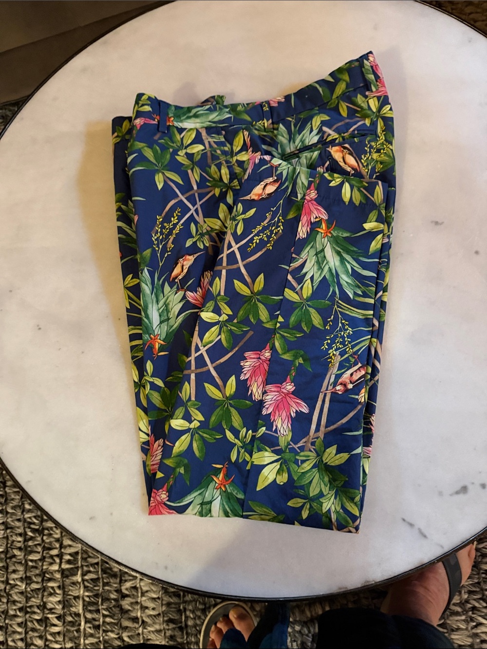 J. McLaughlin Navy Tropical Floral & Bird Men’s Cotton Pants
